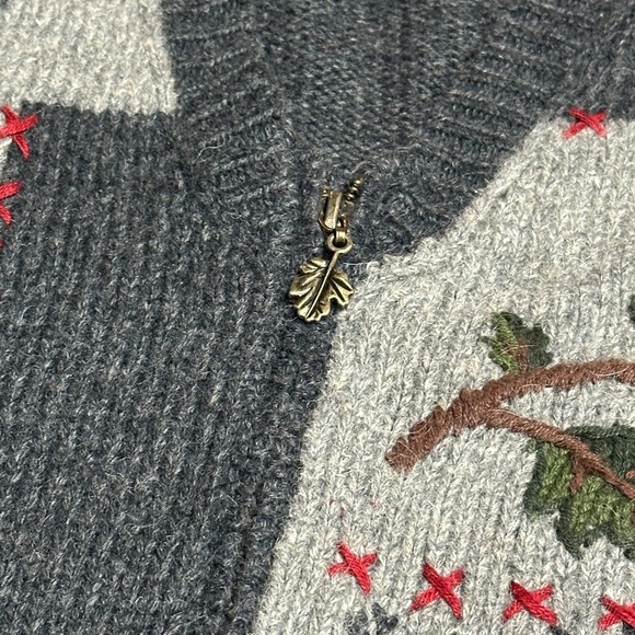 Studio Works Charcoal Cardigan with Festive Fall Autumn Embroidery Motifs Sm B11 - Picture 2 of 9